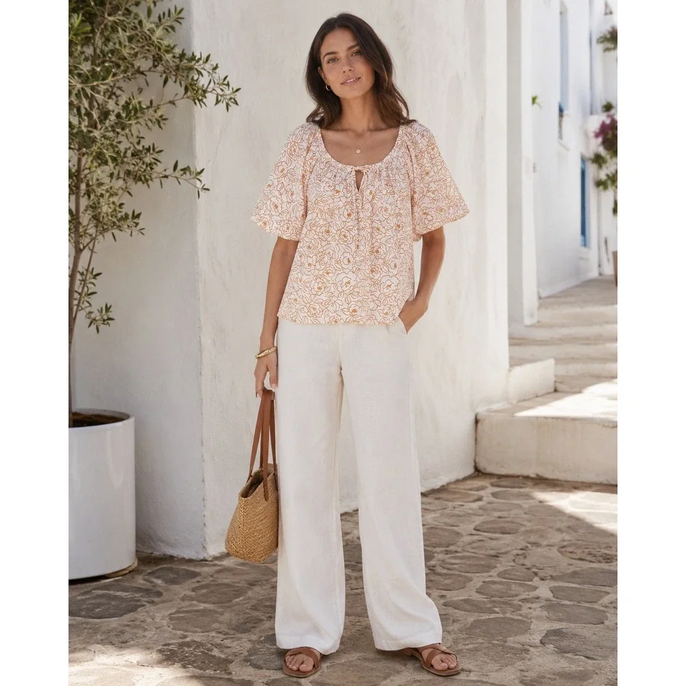 Faithfull The Brand La Riva Top Martini Floral Orange Cotton Size 4 Small